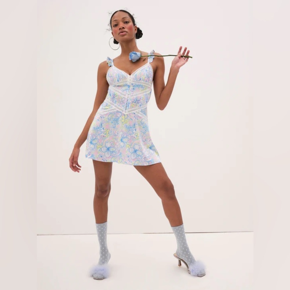 NWT For love and lemons Midsummer Floral Slip Dress - XXS / Blue